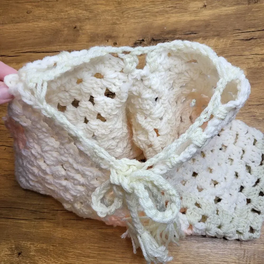 Crochet poncho Cream Pink Boho sz 3T